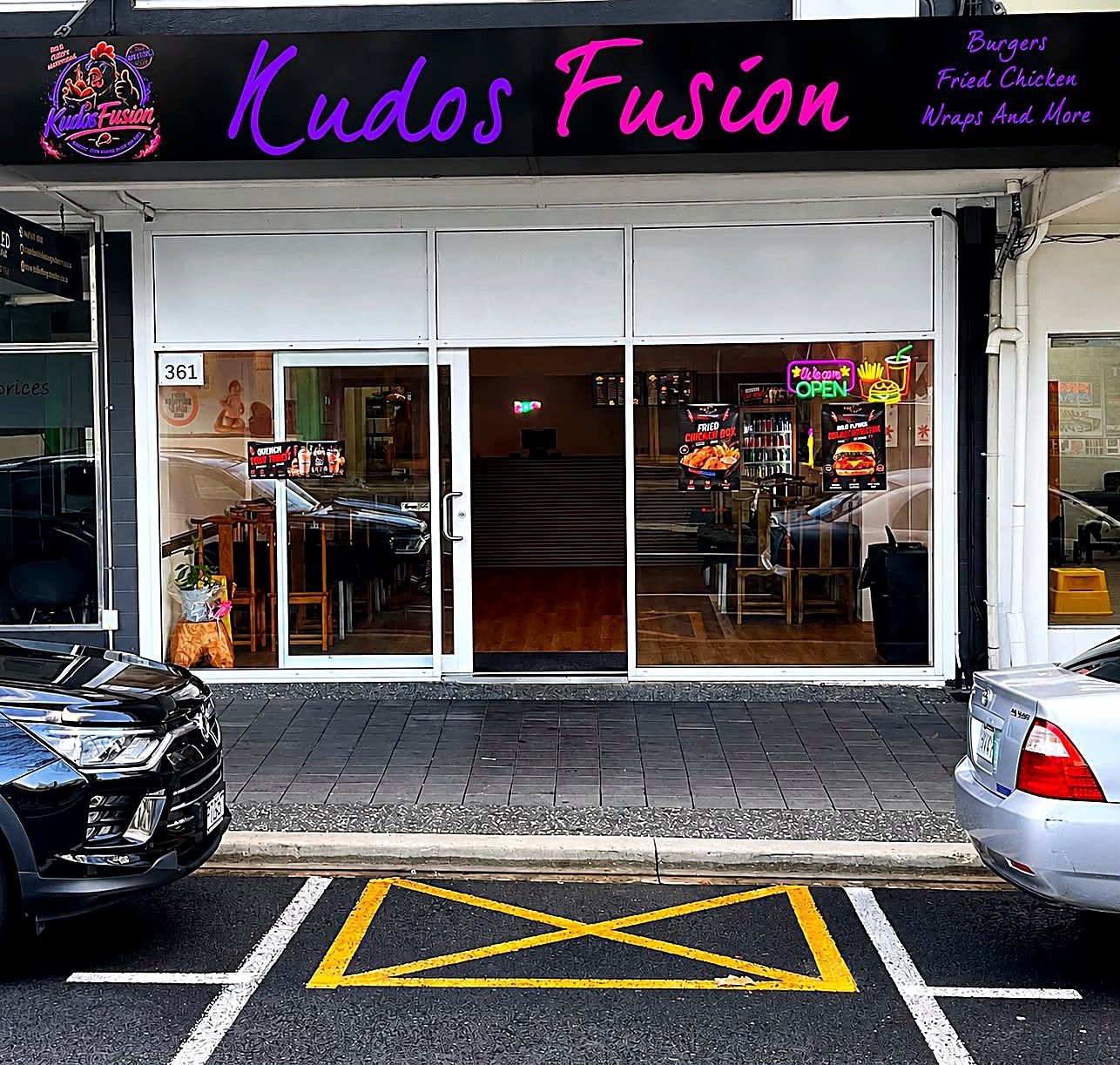 Kudos Fusion Burgers and Fried Chicken storefront on Great North Road Henderson